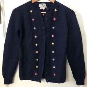 Vintage hand made Navy Cardigan with rosette details